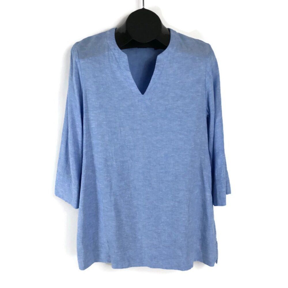 Lands' End Linen Blend Pocket Tunic Women's Small Blue Popover Casual Spring